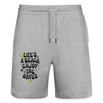 Life is a beach enjoy the waves Strand Spruch - Stanley/Stella Trainer Unisex Organic Jogging Shorts - heather grey - Front - Nik (191cm) & Marisol (170cm)