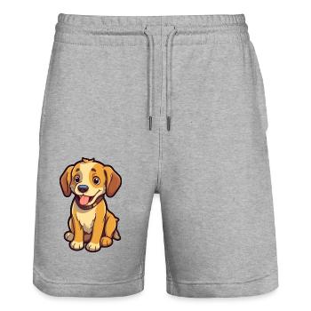 Kleiner, niedlicher Hund "Bailey" im Comic-Stil - Stanley/Stella Unisex Bio Joggingshorts Trainer  - Grau meliert - Vorne - Nik (191cm) & Marisol (170cm)