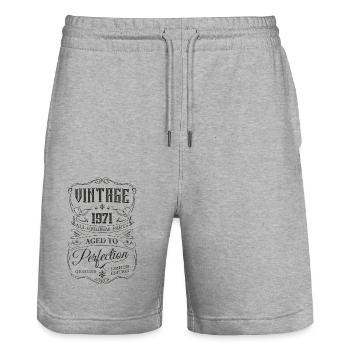 1971 vintage retro 70s legends are born birthday - Stanley/Stella Trainer Unisex Organic Jogging Shorts - heather grey - Front - Nik (191cm) & Marisol (170cm)