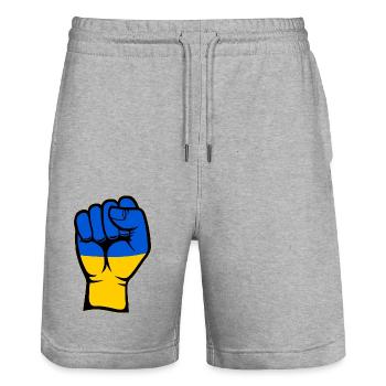 Ukraine Flagge Faust Hand Symbol - Stanley/Stella Unisex Bio Joggingshorts Trainer  - Grau meliert - Vorne - Nik (191cm) & Marisol (170cm)