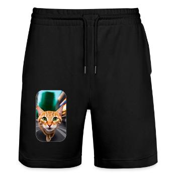 Neugierige katze - Stanley/Stella Unisex Bio Joggingshorts Trainer  - Schwarz - Vorne - Nik (191cm) & Marisol (170cm)