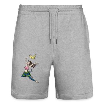 Flying climber with bird - Stanley/Stella Trainer Unisex Organic Jogging Shorts - heather grey - Front - Nik (191cm) & Marisol (170cm)