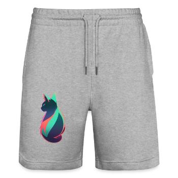 wonderful cat neon colorful colorful - Stanley/Stella Trainer Unisex Organic Jogging Shorts - heather grey - Front - Nik (191cm) & Marisol (170cm)