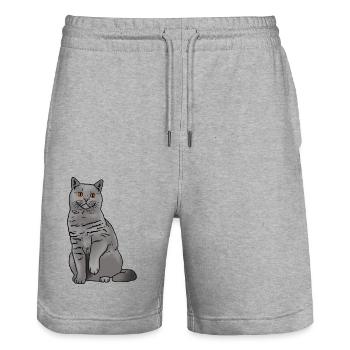 Britisch Kurzhaar Katze - Stanley/Stella Unisex Bio Joggingshorts Trainer  - Grau meliert - Vorne - Nik (191cm) & Marisol (170cm)