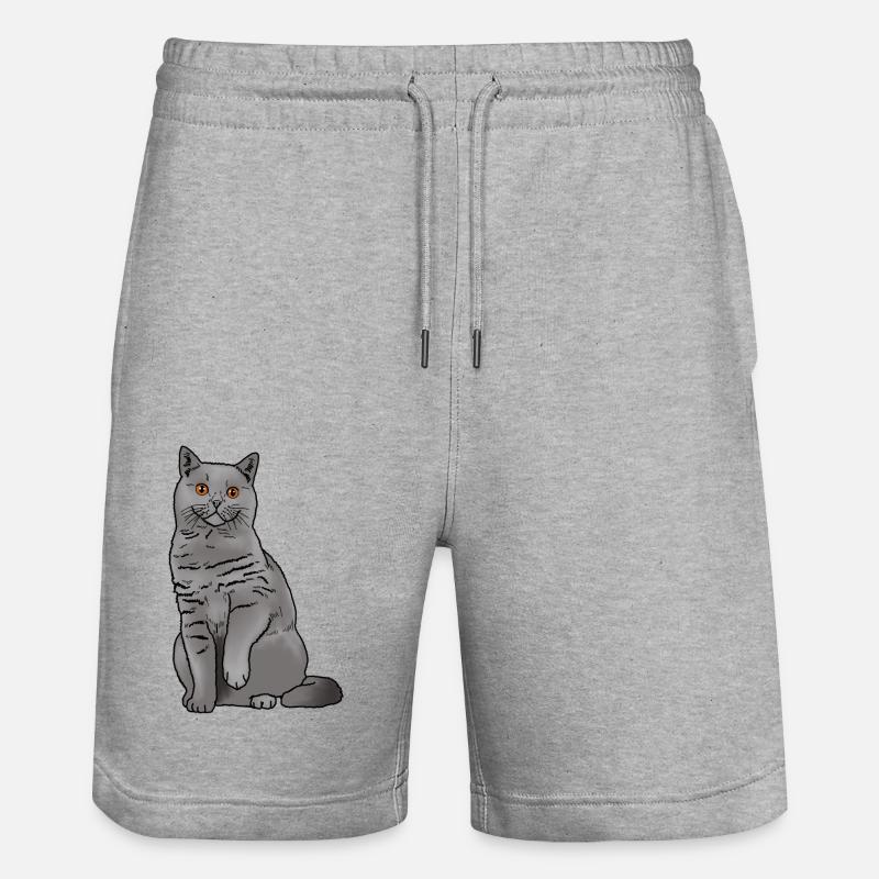 Britisch Kurzhaar Katze - Stanley/Stella Unisex Bio Joggingshorts Trainer  - Grau meliert