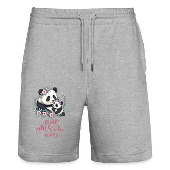 Best Mom Ever Panda Lover Floral Wreath I Mom - Stanley/Stella Unisex Bio Joggingshorts Trainer  - Grau meliert - Vorne - Nik (191cm) & Marisol (170cm)