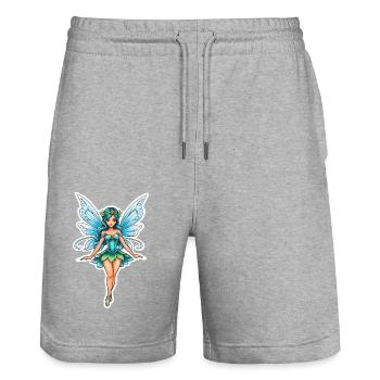 Fairy Fantasy Illustration - Stanley/Stella Trainer Unisex Organic Jogging Shorts - heather grey - Front - Nik (191cm) & Marisol (170cm)