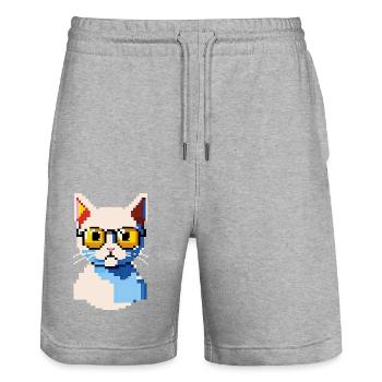 Pix the Cat - Stanley/Stella Trainer Unisex Organic Jogging Shorts - heather grey - Front - Nik (191cm) & Marisol (170cm)