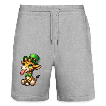 Dessin animé girafe de la Saint-Patrick - Short de jogging bio TRAINER Stanley/Stella unisexe - gris chiné - Devant - Nik (191cm) & Marisol (170cm)