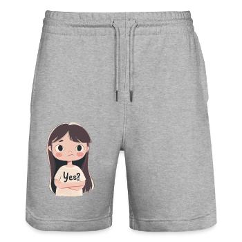 YES? - Stanley/Stella Trainer Unisex Organic Jogging Shorts - heather grey - Front - Nik (191cm) & Marisol (170cm)
