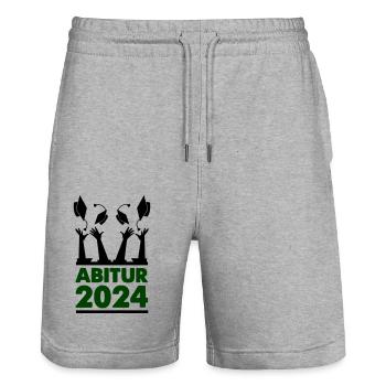Abitur 2024 - Stanley/Stella Trainer Unisex Organic Jogging Shorts - heather grey - Front - Nik (191cm) & Marisol (170cm)