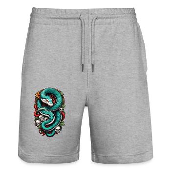Schlangenskelett und Tattoo - Stanley/Stella Unisex Bio Joggingshorts Trainer  - Grau meliert - Vorne - Nik (191cm) & Marisol (170cm)