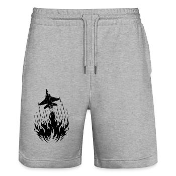 Kampfjet Modellflugzeug Feuer Flammen Flug - Stanley/Stella Unisex Bio Joggingshorts Trainer  - Grau meliert - Vorne - Nik (191cm) & Marisol (170cm)