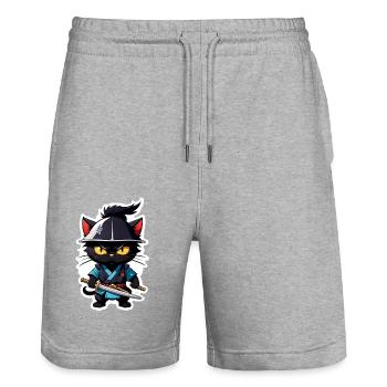 Ninja Cat - Samurai Kitten - Stanley/Stella Trainer Unisex Organic Jogging Shorts - heather grey - Front - Nik (191cm) & Marisol (170cm)