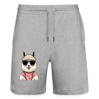 Cool alpaca with sunglasses - Stanley/Stella Trainer Unisex Organic Jogging Shorts - heather grey - Front - Nik (191cm) & Marisol (170cm)
