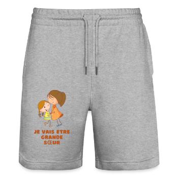 Ich werde eine große Schwester sein - Stanley/Stella Unisex Bio Joggingshorts Trainer  - Grau meliert - Vorne - Nik (191cm) & Marisol (170cm)