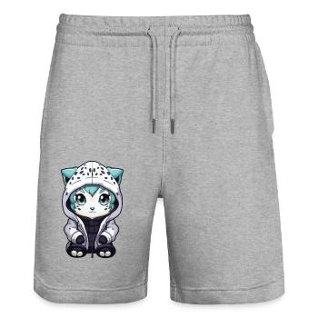 Schneeleopard Winter leopard Comic Niedlich - Stanley/Stella Unisex Bio Joggingshorts Trainer  - Grau meliert - Vorne - Nik (191cm) & Marisol (170cm)