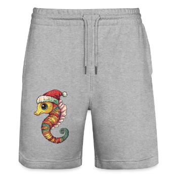 Seahorse Christmas - Stanley/Stella Trainer Unisex Organic Jogging Shorts - heather grey - Front - Nik (191cm) & Marisol (170cm)