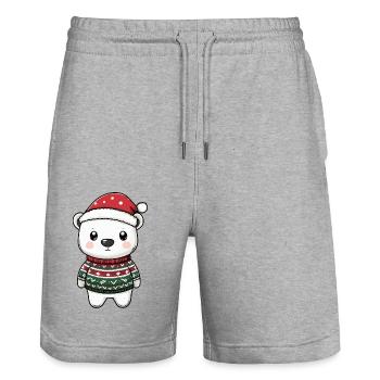 Polar Bear Christmas - Stanley/Stella Trainer Unisex Organic Jogging Shorts - heather grey - Front - Nik (191cm) & Marisol (170cm)