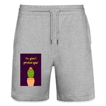 I'm Glad I Pricked You! - Cute Cactus Pun - Stanley/Stella Trainer Unisex Organic Jogging Shorts - heather grey - Front - Nik (191cm) & Marisol (170cm)