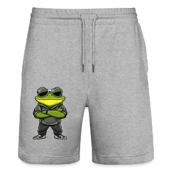 Frog Comic Cool - Stanley/Stella Trainer Unisex Organic Jogging Shorts - heather grey - Front - Nik (191cm) & Marisol (170cm)