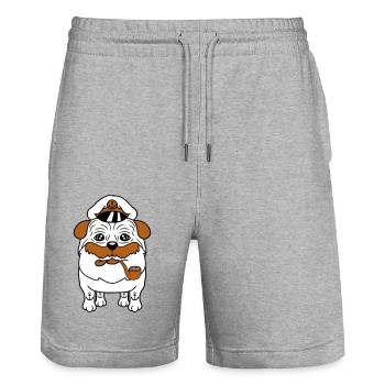 Alter Mops Hund Kapitän Lustig Süß Cartoon Comic - Stanley/Stella Unisex Bio Joggingshorts Trainer  - Grau meliert - Vorne - Nik (191cm) & Marisol (170cm)