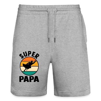 Père Papa Super-héros - Short de jogging bio TRAINER Stanley/Stella unisexe - gris chiné - Devant - Nik (191cm) & Marisol (170cm)