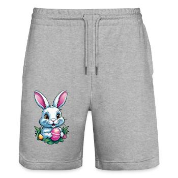 Lapin de Pâques - Short de jogging bio TRAINER Stanley/Stella unisexe - gris chiné - Devant - Nik (191cm) & Marisol (170cm)