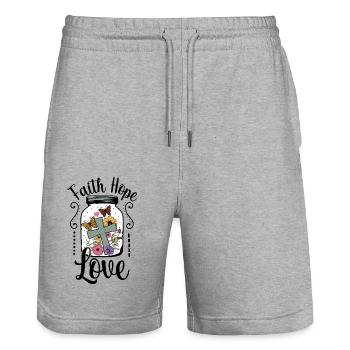 Glaube, Hoffnung, Liebe - Stanley/Stella Unisex Bio Joggingshorts Trainer  - Grau meliert - Vorne - Nik (191cm) & Marisol (170cm)