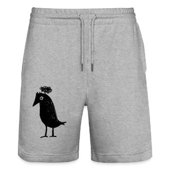 Nachdenklicher Rabe Overthinker Gedanken ADHS Goth - Stanley/Stella Unisex Bio Joggingshorts Trainer  - Grau meliert - Vorne - Nik (191cm) & Marisol (170cm)