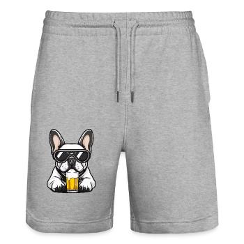 Französische Buldogge Hund Apres Ski Bier - Stanley/Stella Unisex Bio Joggingshorts Trainer  - Grau meliert - Vorne - Nik (191cm) & Marisol (170cm)