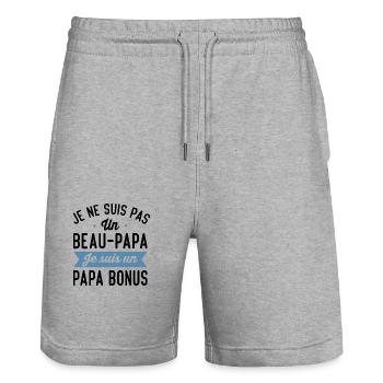 Je Suis Pas Beau-Papa Je Suis Un Papa Bonus Cadeau - Short de jogging bio TRAINER Stanley/Stella unisexe - gris chiné - Devant - Nik (191cm) & Marisol (170cm)