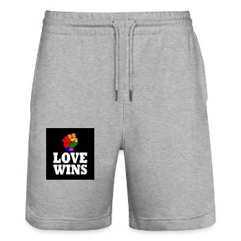 Love wins - Stanley/Stella Trainer Unisex Organic Jogging Shorts - heather grey - Front - Nik (191cm) & Marisol (170cm)