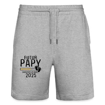 Futur Papy 2025 - Short de jogging bio TRAINER Stanley/Stella unisexe - gris chiné - Devant - Nik (191cm) & Marisol (170cm)