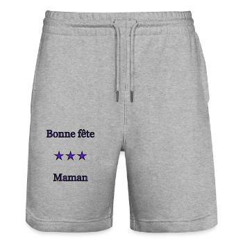MAMAN. FÊTE DES MÈRES. BONNE FÊTE MAMAN. JE T'AIME - Short de jogging bio TRAINER Stanley/Stella unisexe - gris chiné - Devant - Nik (191cm) & Marisol (170cm)