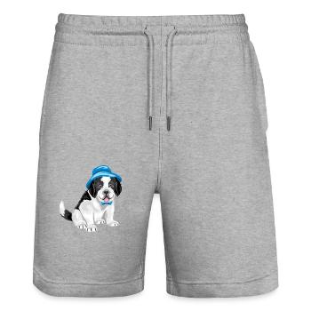 Niedlicher Bernhardinerwelpe mit Panamahut - Stanley/Stella Unisex Bio Joggingshorts Trainer  - Grau meliert - Vorne - Nik (191cm) & Marisol (170cm)