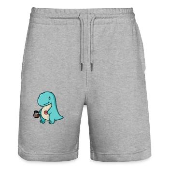 hugadino Dino mit Kaffeesucht, süßer Dinosaurier - Stanley/Stella Unisex Bio Joggingshorts Trainer  - Grau meliert - Vorne - Nik (191cm) & Marisol (170cm)