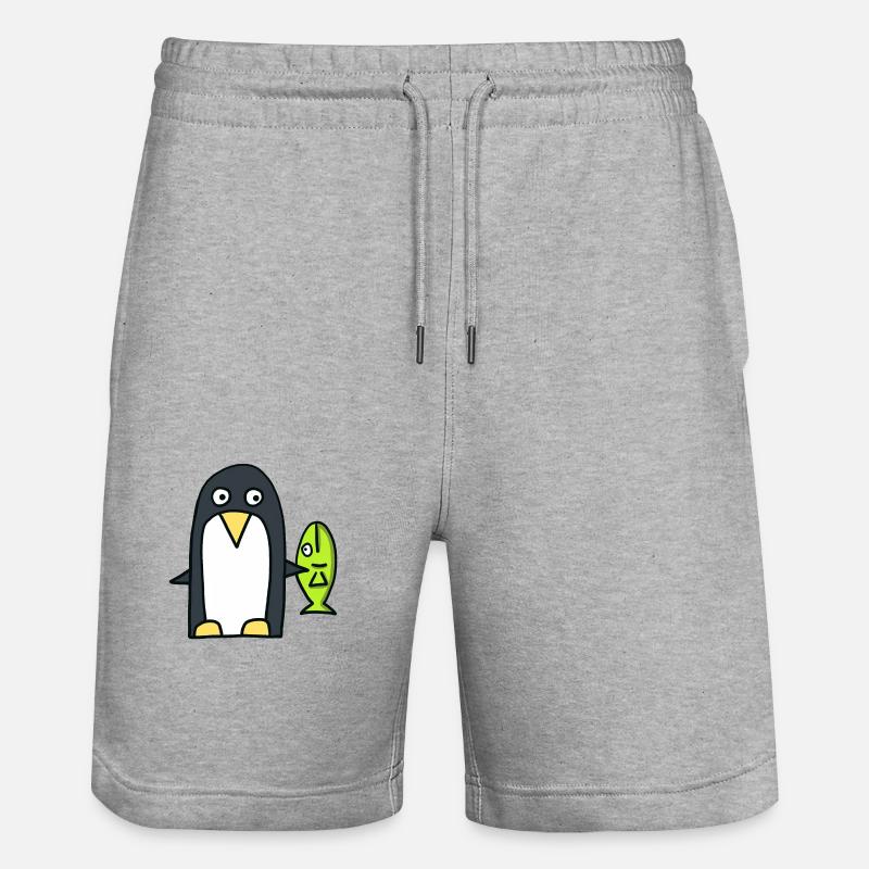 Pingouin avec du poisson - Short de jogging bio TRAINER Stanley/Stella unisexe - gris chiné