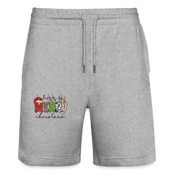 FROHE Weihnachten, Weihnachtsmannmütze - Stanley/Stella Unisex Bio Joggingshorts Trainer  - Grau meliert - Vorne - Nik (191cm) & Marisol (170cm)