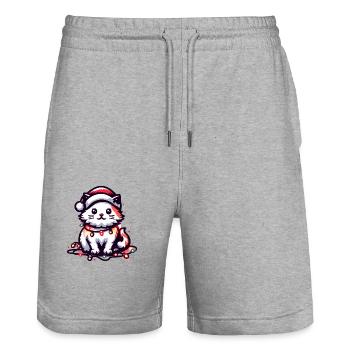 Niedliche Weihnachtskatze Weihnachtsmütze Weihnachtsbeleuchtung - Stanley/Stella Unisex Bio Joggingshorts Trainer  - Grau meliert - Vorne - Nik (191cm) & Marisol (170cm)