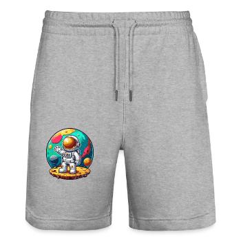 Petit astronaute - Short de jogging bio TRAINER Stanley/Stella unisexe - gris chiné - Devant - Nik (191cm) & Marisol (170cm)