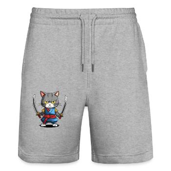 Chat samouraï #39 - Short de jogging bio TRAINER Stanley/Stella unisexe - gris chiné - Devant - Nik (191cm) & Marisol (170cm)
