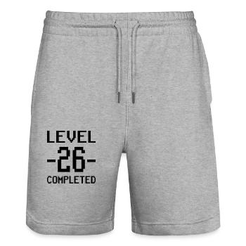 26th Birthday Level 26 Gift - Stanley/Stella Trainer Unisex Organic Jogging Shorts - heather grey - Front - Nik (191cm) & Marisol (170cm)