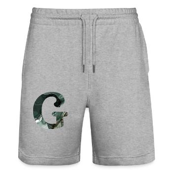 Lettre g marbré vert - Short de jogging bio TRAINER Stanley/Stella unisexe - gris chiné - Devant - Nik (191cm) & Marisol (170cm)