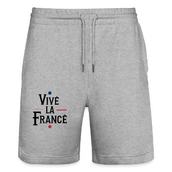 T-Shirt es lebe Frankreich, es lebe Frankreich - Stanley/Stella Unisex Bio Joggingshorts Trainer  - Grau meliert - Vorne - Nik (191cm) & Marisol (170cm)