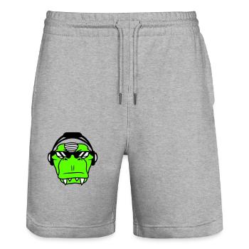 Cool DJ dinosaure T-Rex visage Musique de fête - Short de jogging bio TRAINER Stanley/Stella unisexe - gris chiné - Devant - Nik (191cm) & Marisol (170cm)