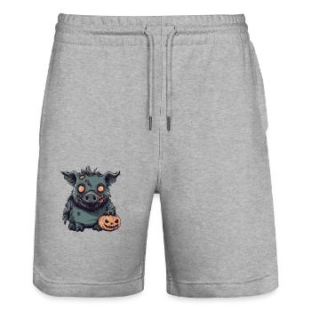 Cochon Halloween Zombie Sanglier - Short de jogging bio TRAINER Stanley/Stella unisexe - gris chiné - Devant - Nik (191cm) & Marisol (170cm)
