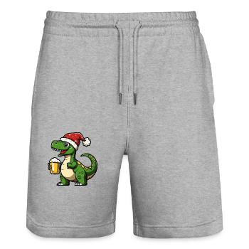 Dinosaur brontosaurus Christmas Beer Funny - Stanley/Stella Trainer Unisex Organic Jogging Shorts - heather grey - Front - Nik (191cm) & Marisol (170cm)