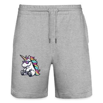 Licorne Bande Dessinée Cool - Short de jogging bio TRAINER Stanley/Stella unisexe - gris chiné - Devant - Nik (191cm) & Marisol (170cm)
