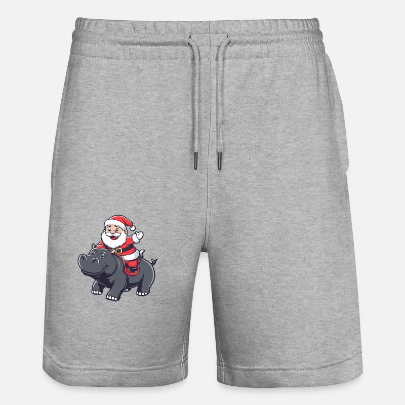 Hippopotame Père Noël dessin animé - Short de jogging bio TRAINER Stanley/Stella unisexe - gris chiné